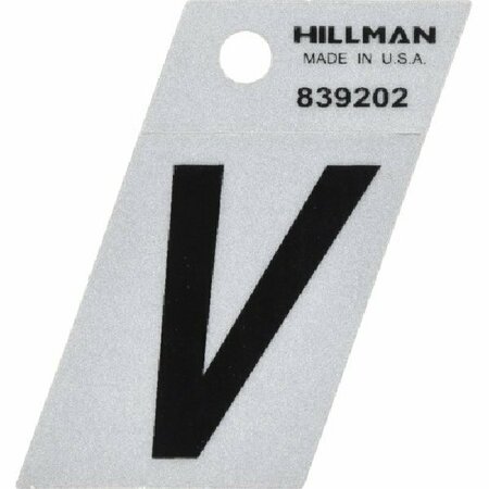 HILLMAN Letter, Character: V, 1-1/2 in H Character, Black Character, Silver Background, Mylar 839202